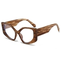Oversized cat-eye geometric sunglasses with brown wood grain texture frame - Tea Frame