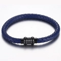 Dunkelblaues geflochtenes Lederarmband für Herren mit schwarzem Magnetverschluss - Blau