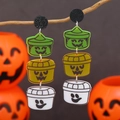 Halloween-Ohrhänger aus Acryl mit Frankenstein-, Kürbis- und Geist-Anhängern in Neongrün - Frankenstein Kürbis Geist / Hellgrün+Orange+Weiß