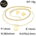 Conjunto de joyas doradas de acero inoxidable con collares dobles Good Luck y pendientes - Estilo Redondo Good Luck (KS140714-KLX) / Dorado (KS140714-KLX)