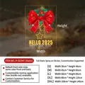 2025 Happy New Year static glass sticker with red bow design and size guide - Hello 2025 (P-SD347)