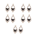 Close-up of 10 golden teardrop pendants with black butterflies and rhinestones - 6# Black Butterfly Teardrop Pendant / 10Pcs/Bag