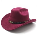 Detail of burgundy faux suede cowboy hat with black studded band and blue zigzag stitching - M (56-58cm) / Wine Red (Faux Suede)