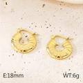 18K gold plated U-shaped thick hoop earrings with textured finish and 18mm diameter - Style C Gold (KE115682-GC)