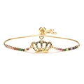 Bracciale a corona dorato regolabile con pietre di zircone colorate dal design geometrico - Stile Corona (CB00137CX)