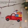 Red wooden Christmas truck ornament with gift boxes, size 13x9.5cm for tree hanging - Wooden Christmas Car Style I (Gifts)