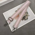 Adjustable woven shoulder strap in pink, grey, and white with gun-black metal hooks - Grey Pink + Gunmetal Hook