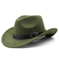 Classic dark green wool felt cowboy hat featuring a black leather belt with silver buckle - Army Green
