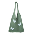 Borsa tote in maglia verde all'uncinetto con motivi di farfalle bianche e tracolla - Verde Erba