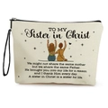 Off-white canvas pouch with Sisters in Christ illustration and black wrist strap - Sister in Christ Style