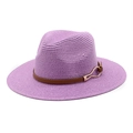 Purple wide brim straw Panama sun hat with brown leather band and gold buckle - M (56-58cm) / Taro Purple