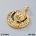Gold-plated stainless steel lion head round pendant with 50mm diameter and 43g weight - Diameter 50mm / Gold Pendant (KP36498-D)