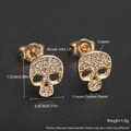 18k gold plated copper skull earrings with AAA cubic zirconia and detailed size specs - ED08-7 Skull / Gold