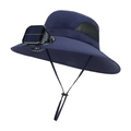Cappello blu scuro con ventola solare a tesa larga e rete per protezione solare - Blu navy
