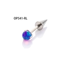 Titan Piercing Stecker mit blau-violetter Opal Kugel und spitzem Kegelende - Lila (OP541)