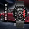 Orologio sportivo da uomo con quadrante a cerchio nero e pinza freno rossa - T38 Cinturino a Rete Nero Ruota Rossa