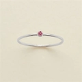 Minimalist silver ring featuring a delicate round pink gemstone on a slim band - US 7 / Silver March Light Blue