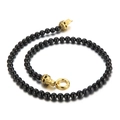 Punk skull beaded necklace with black agate beads and gold plated metal skulls - 8mm 56cm Gold Necklace (KN227440-K)