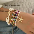 7-teiliges Bohemian Perlenarmband-Set mit Seestern-Anhänger und Muscheln für den Sommer - 7-teiliges Set / Bunt