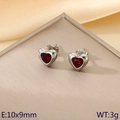 Silver-tone heart stud earrings with deep red gemstones and minimalist 10x9mm design - Silver Base - Deep Red Heart (KE118611-HR)