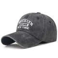 Gorra de béisbol vintage de algodón lavado gris oscuro con bordado blanco de Brooklyn - Ajustable / Negro