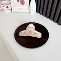 Minimalist beige and white plush shark hair clip on a wooden tray for elegant hair styling - Off White + Khaki