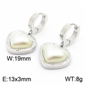 Boucles d'oreilles cœur argentées avec perles et strass, largeur 19mm et boucle 13x3mm - Boucles d'Oreilles Coeur Argent (KE110038-KSP)