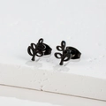 Orecchini minimalisti in acciaio inossidabile nero da donna con design a foglia astratta - 185 Foglia Ramificata / Nero