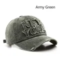 Army green vintage washed baseball cap with New York patch and distressed brim details - Adjustable / Army Green