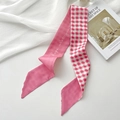 Pink narrow silk scarf with red houndstooth pattern and English text design - Windmill Pink