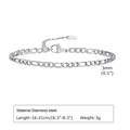 Detailed dimensions of a 3mm stainless steel Figaro chain bracelet with lobster clasp - Silver Figaro Chain