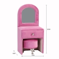 Pink velvet mini dresser jewelry box with arched mirror and small round stool - Rose Pink Dressing Table