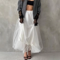 Jupe longue élégante en tulle blanc à plusieurs couches avec taille haute élastique - Lettre F / Blanc