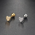 Golden and silver heart cartilage studs with sparkling cubic zirconia and screw ball backings - Heart Shape