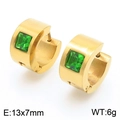 Minimalist gold stainless steel hoop earrings with square green zircon stones - Gold With Green Zirconia(KE118314-TGD)
