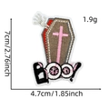 Pink Halloween BOO! embroidered patch with coffin and skull hand, size 7x4.7cm - Pink Halloween Patch 12#-BOO Coffin