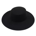 Classic black flat top wide brim wool felt boater hat for women in French Hepburn style - Black