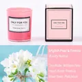 Pink glass scented candle in gift box with English Pear and Freesia floral fragrance - Frosted Pink (Fruity)