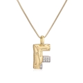 Two-tone plated letter F necklace pendant with pavé cubic zirconia on gold box chain - Letter F