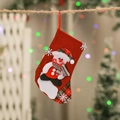 Rote Weihnachtssocke aus Leinen mit 3D-Schneemann-Applikation und weißen Schneeflocken - Mittlere Schneemann Körper Socke