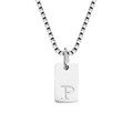 Silver stainless steel box chain necklace featuring a rectangular pendant with letter P - Letter P / Silver