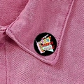90s Horror Fan enamel pin featuring a pink retro phone and bloody knife on denim - 90s Horror Fan (XZ8913)