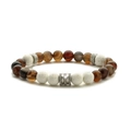 Brown stripe agate and white volcanic stone beaded bracelet with silver metal spacers - Matte Brown Line Agate