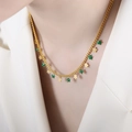 French vintage style star and moon necklace with green enamel star pendant in gold - Necklace (P1499) / 40+5cm / Green
