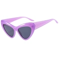 Eleganti occhiali da sole viola a forma di cuore con lenti grigio scuro vista laterale di 45° - Montatura Viola Trasparente Lenti Grigie