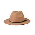 Classic khaki wool fedora hat with black leather belt and gold metal buckle detail - Adult 57-60cm / Khaki (2)