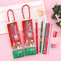5-in-1 Christmas stationery set for kids featuring HB pencils ruler eraser and sharpener - Christmas Portable Stationery Set