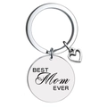 Polished stainless steel keychain with BEST MOM EVER inscription and heart charm - Mom