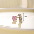 Silver steel horseshoe ring with pink heart stone and crystal bow variant - Single Piece / Pink