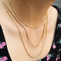 Triple layered gold stainless steel necklace set with flat snake and bead chains - Style 4-16 (Gold 3-Layer: Bead+Snake+Flat)